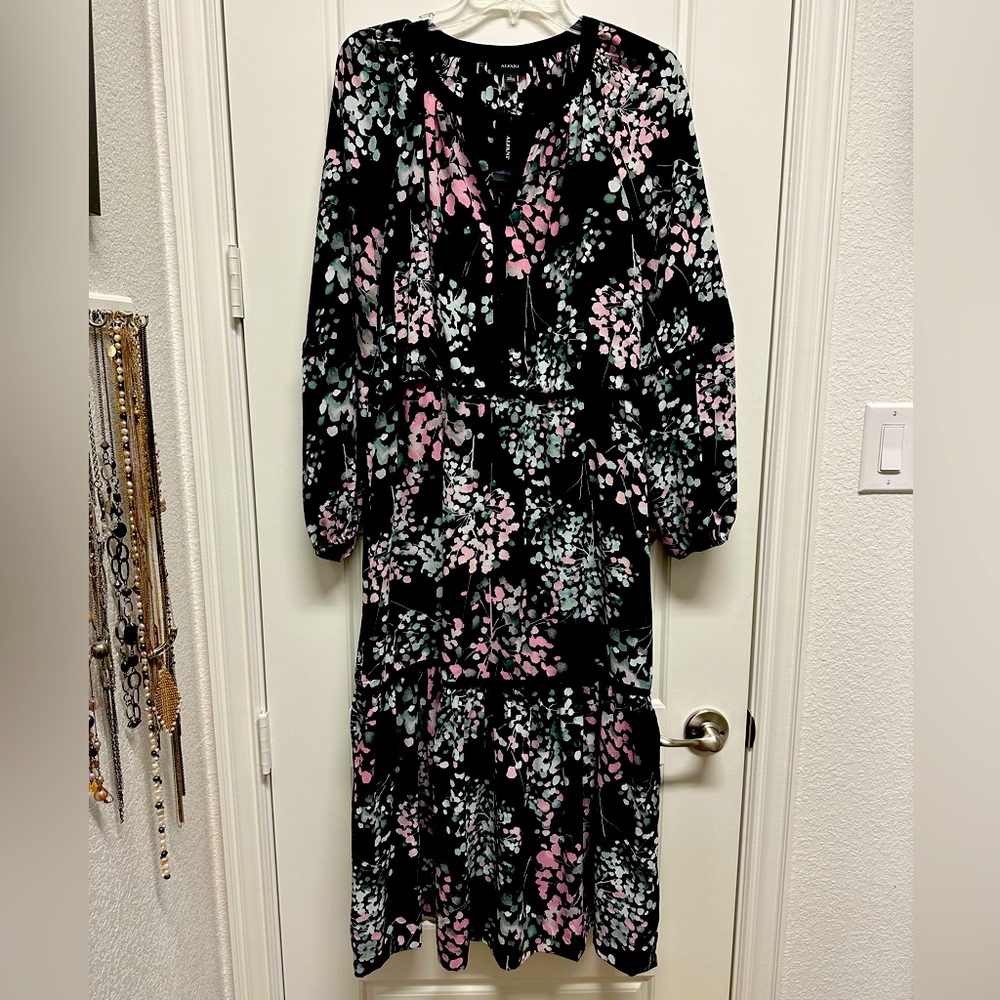 Black Floral Alfani dress, ankle length, new with tags, size Large